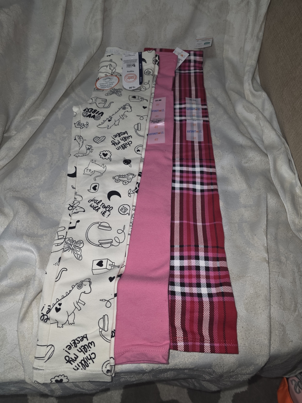 Granamals&Wonder nation 3-Pack Pink, White & Plaid Kids Leggings 4T
